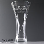Engraved Silver Anniversary Large Hand Cut Diamante Heart Vase