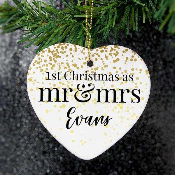 Personalised 1st Christmas As Mr & Mrs Ceramic Heart Decoration - Myhappymoments.co.uk