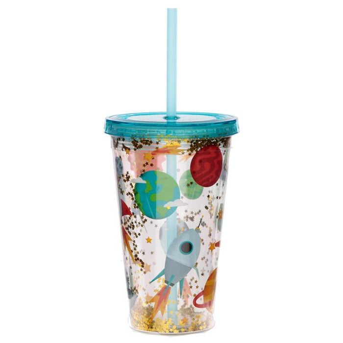 Space Cadet Plastic 500ml Double Walled Reusable Cup with Straw and Lid