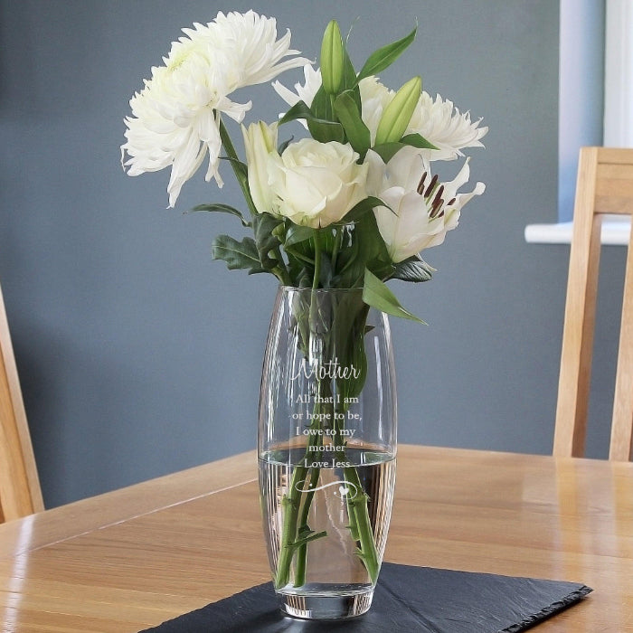 Engraved Glass Vase - Swirls & Hearts Design