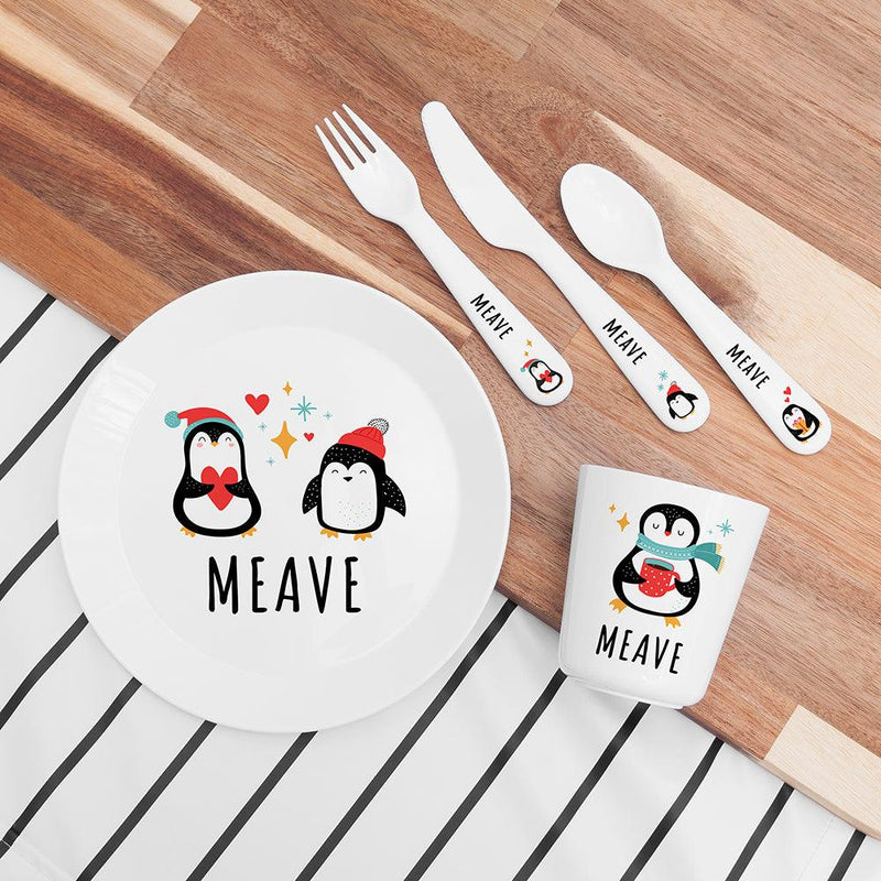 Personalised Christmas Children's Winter Penguin Dinner Set