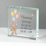 Personalised Teddy & Balloons New Baby Glass Block