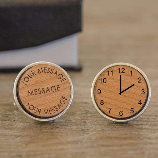Personalised Engraved Any Message And Time Wooden Cufflinks - Myhappymoments.co.uk