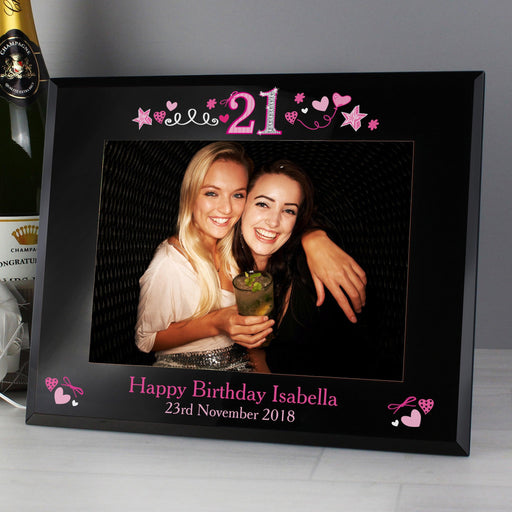 Personalised 21st Birthday Black Glass Photo Frame