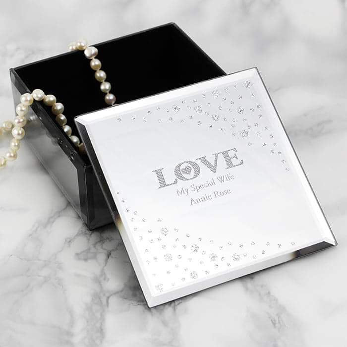 Personalised LOVE Diamante Glass Trinket Box - Myhappymoments.co.uk