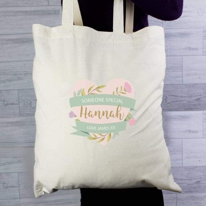 Personalised Floral Heart Cotton Bag - Myhappymoments.co.uk