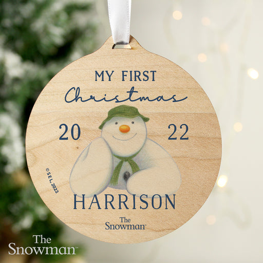 Personalised The Snowman My First Christmas Round Wooden Decoration