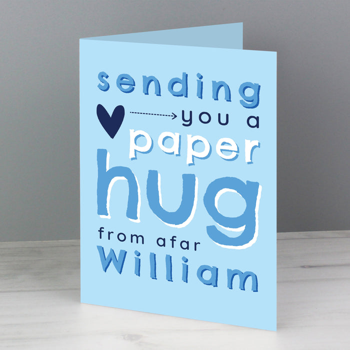 Personalised Blue Hug From Afar Card