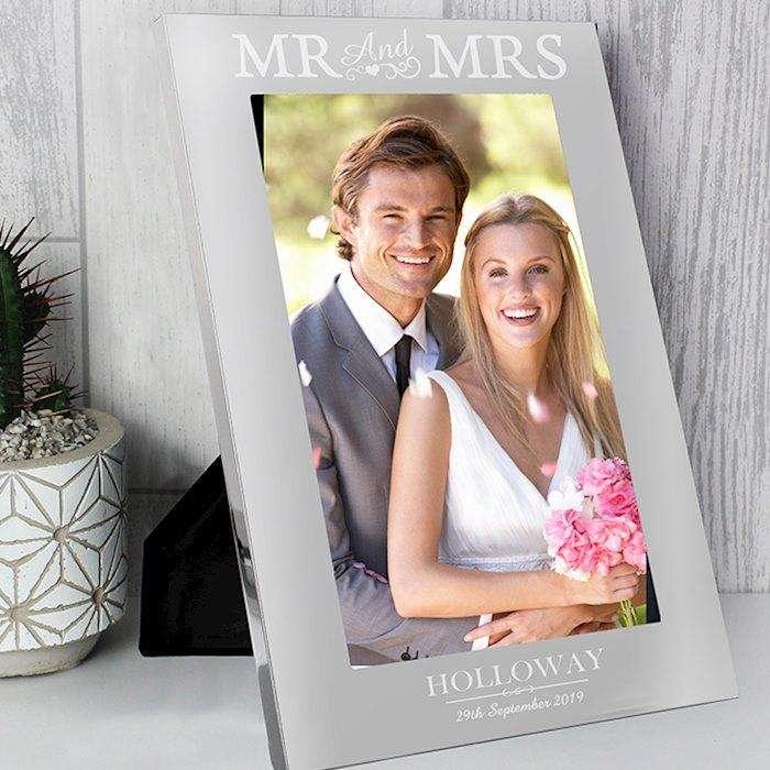 Personalised Mr & Mrs Silver Photo Frame 5x7 - Myhappymoments.co.uk