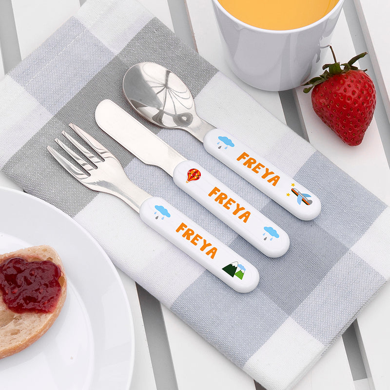 Personalised Children's Adventure Metal Cutlery Set