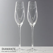 Personalised Crystal Heart Wedding Champagne Flute Glasses