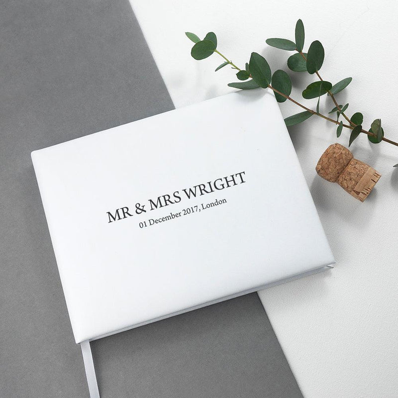 Personalised White Leather Wedding Guest Book