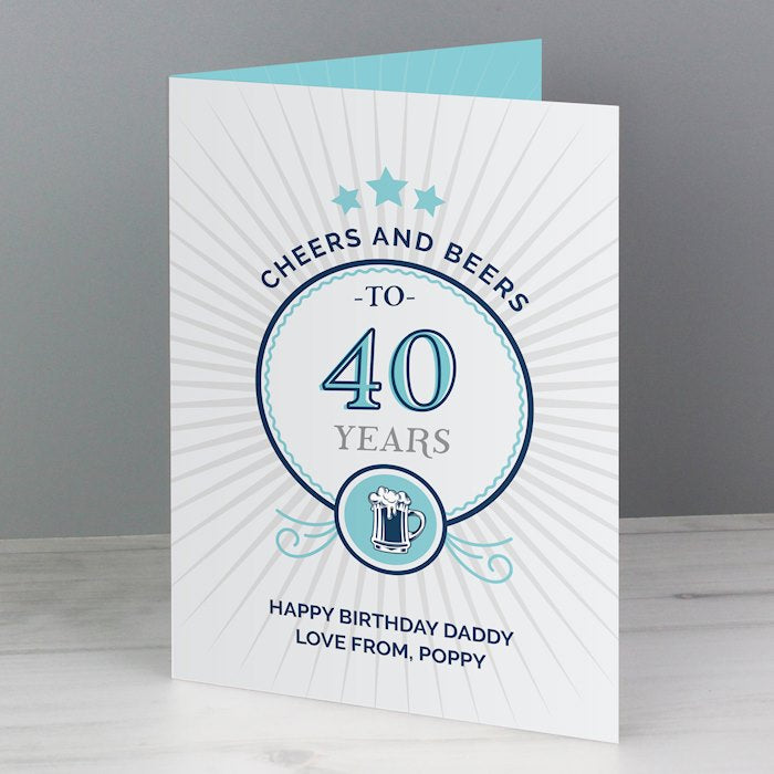 Personalised Cheers and Beers Birthday Age Card from Pukkagifts.uk
