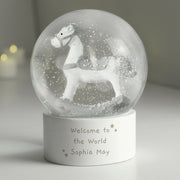 Personalised Rocking Horse Glitter Snow Globe - First Christmas & Christening Gift