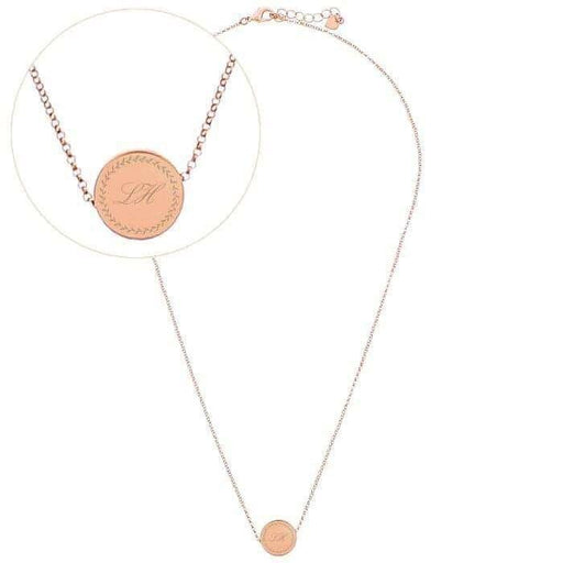 Personalised Wreath Initials Rose Gold Tone Disc Necklace - Myhappymoments.co.uk
