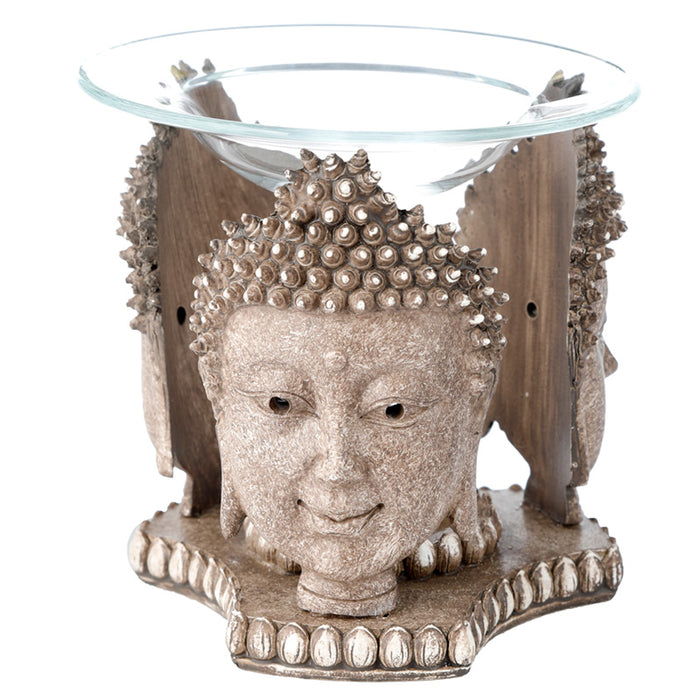 Thai Buddha Weathered Stone Effect Oil and Wax Burner with Glass Dish