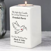 Personalised In Loving Memory On Our Wedding Day Dove Ceramic Tea Light Candle Holder from Pukkagifts.uk
