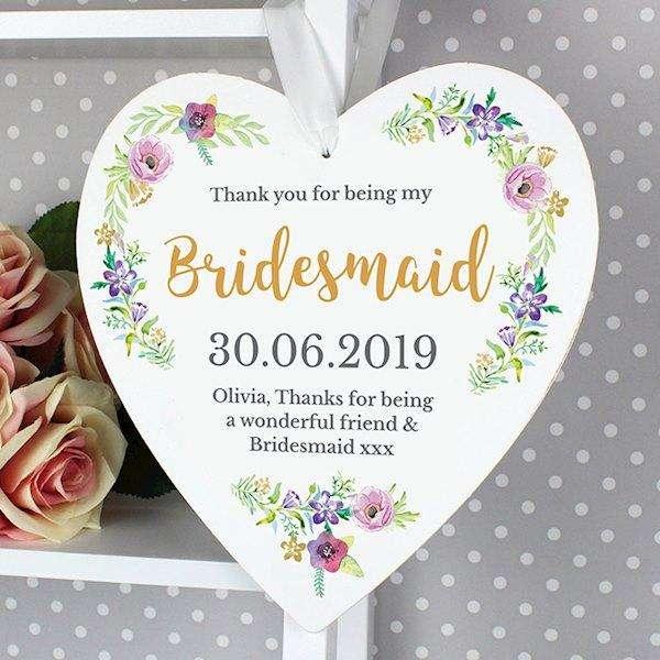 Personalised Thank You For Being My Bridesmaid Wooden Heart Decoration Wedding 22cm Large - Myhappymoments.co.uk