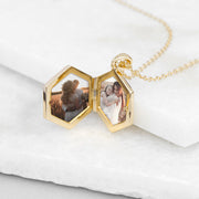 Personalised Hexagonal Photo Locket Necklace - Gold Plated