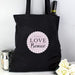 Personalised Lilac Lace Love Laughter & Prosecco Black Cotton Bag - Myhappymoments.co.uk