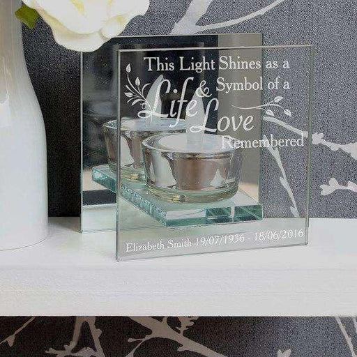 Personalised Life & Love Memorial Mirrored Glass Tea Light Holder