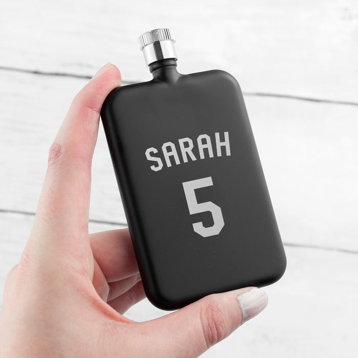Personalised Black Slimline Football Shirt Hip Flask - Gift For Him