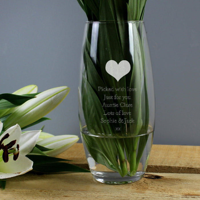 Engraved Glass Vase - Love Heart Any Message