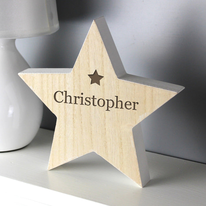 Personalised Any Name Rustic Wooden Star Decoration - Myhappymoments.co.uk