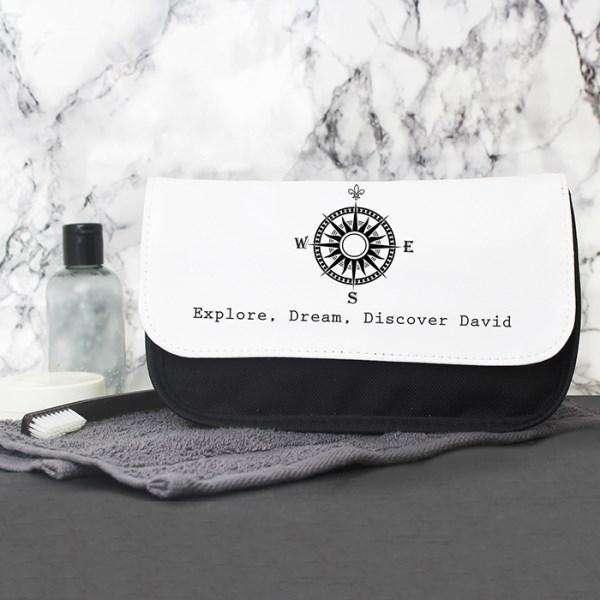 Personalised Compass Design Men's Wash Bag - Myhappymoments.co.uk