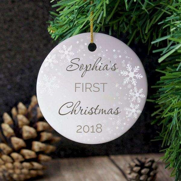 Personalised 1st Christmas Round Ceramic Decoration - Myhappymoments.co.uk