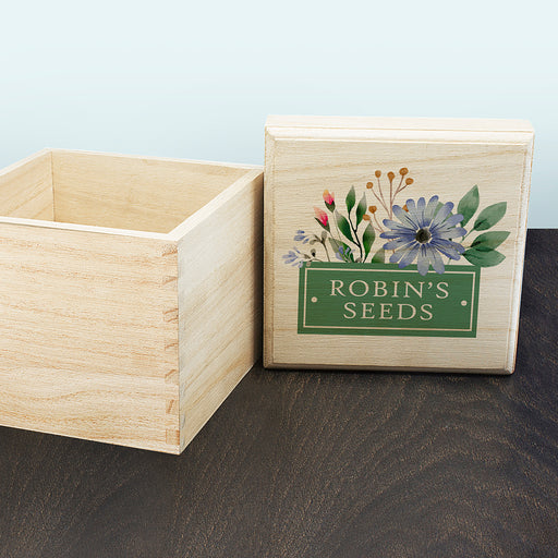 Personalised Gardener's Wooden Seeds Box - Bright Florals