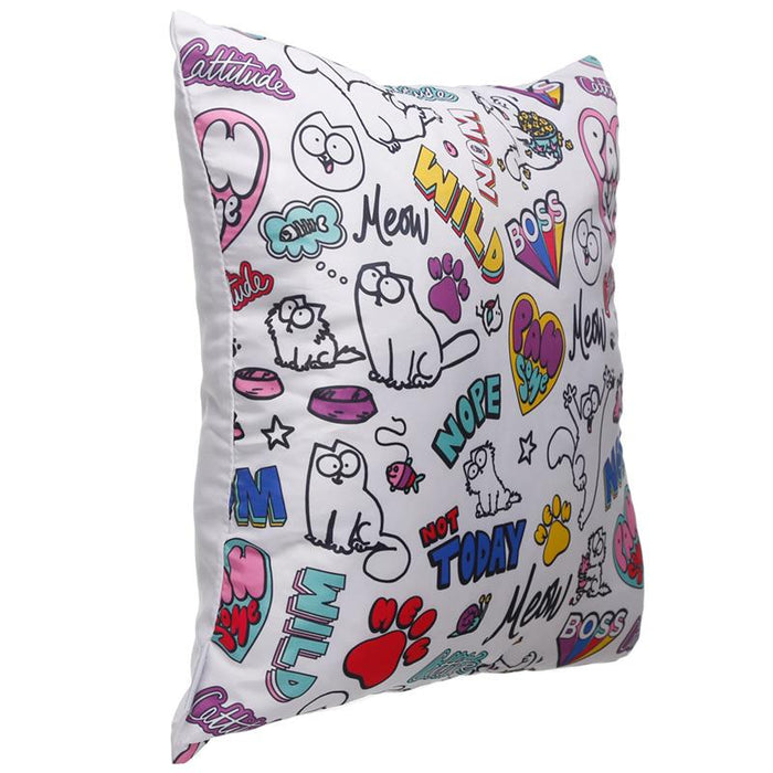 White Simon's Cat Pawsome Cushion with Insert 50 x 50cm