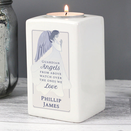 Personalised Guardian Angel Ceramic Tea Light Candle Holder - Myhappymoments.co.uk