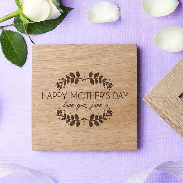 Personalised Happy Mothers Day Photo Box Cube Oak - Myhappymoments.co.uk