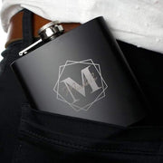 Personalised Geometric Initial Black Hip Flask - Myhappymoments.co.uk
