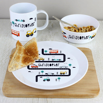 Personalised Kids Little Cars Breakfast Set  - Christening Gift