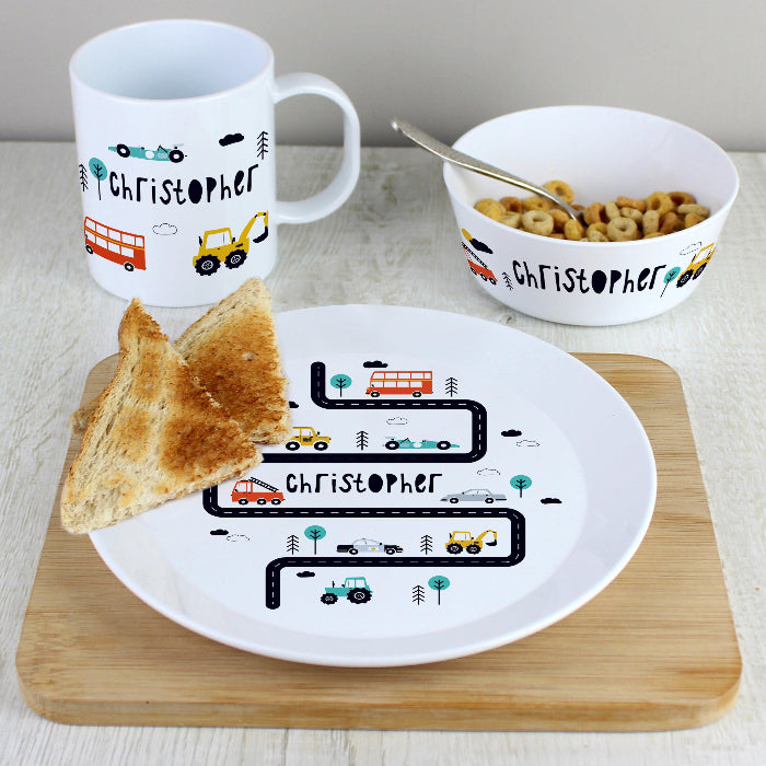 Personalised Kids Little Cars Breakfast Set  - Christening Gift