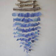 Three Stick Recycled Glass Driftwood Wind Chime - All Blues