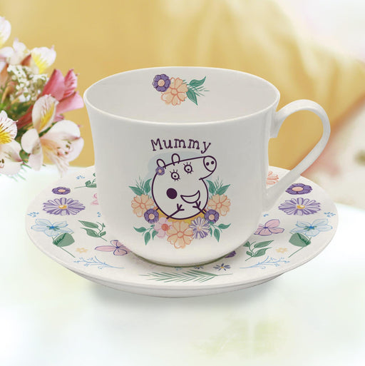 Personalised Peppa Pig Floral Cup & Saucer