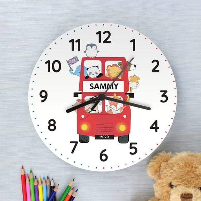 Personalised London Animal Bus Wooden Clock - Myhappymoments.co.uk