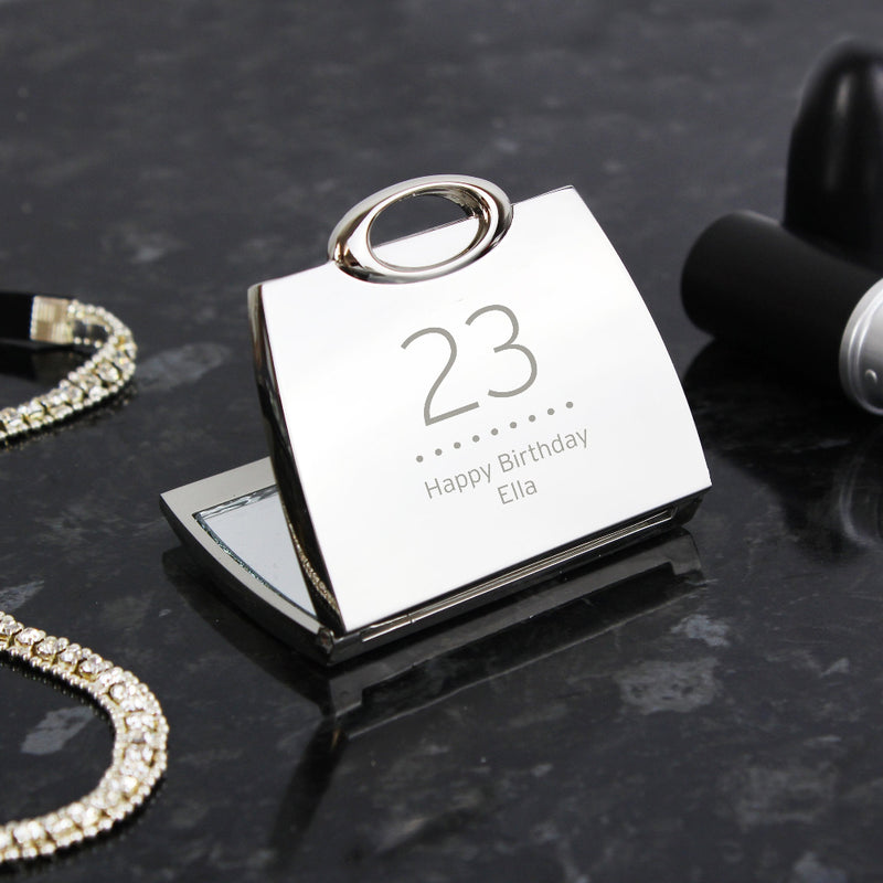 Engraved Birthday Age Handbag Compact Mirror