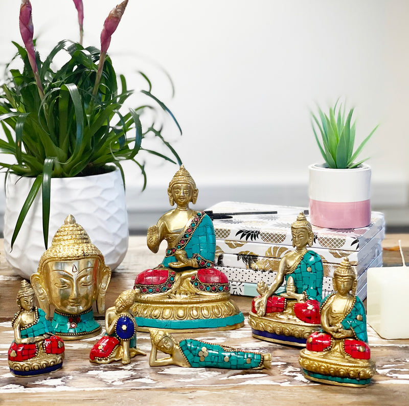 Hand Crafted Brass Reclining Buddha Figurine