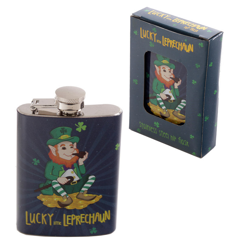 Stainless Steel Leprechaun Hip Flask 4oz - Myhappymoments.co.uk