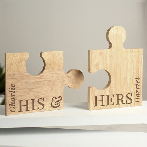 Personalised His & Hers Jigsaw Piece Coaster Set