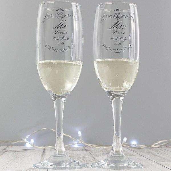 Personalised Ornate Swirl Couples Pair of Flutes with Gift Box - Myhappymoments.co.uk