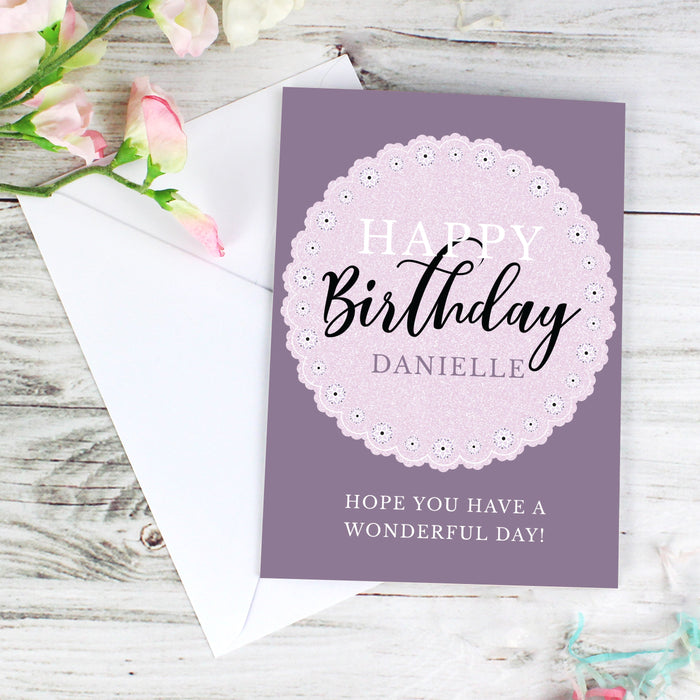 Personalised Lilac Lace Birthday Card - Pukka Gifts