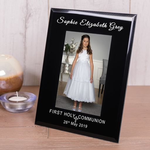 Personalised First Holy Communion Black Glass Photo Frame 6x4 - Myhappymoments.co.uk