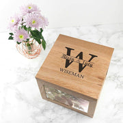 Personalised Oak Photo Keepsake Box with Couple Monogram - Myhappymoments.co.uk