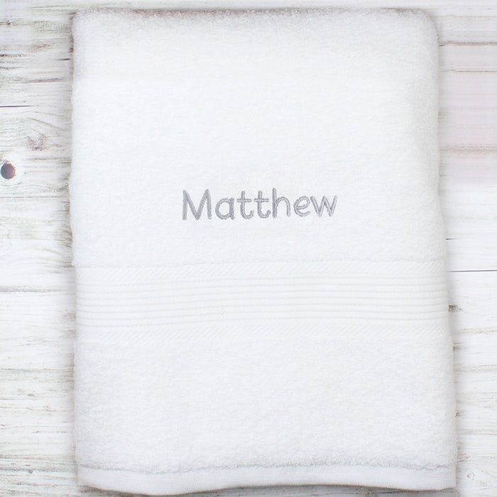 Personalised White Bath Towel - Grey