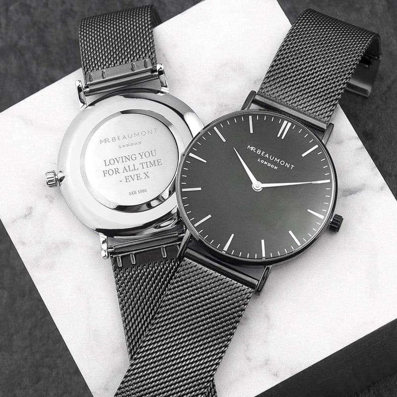 Engraved Men's Metallic Charcoal Grey Mr Beaumont Watch - Myhappymoments.co.uk